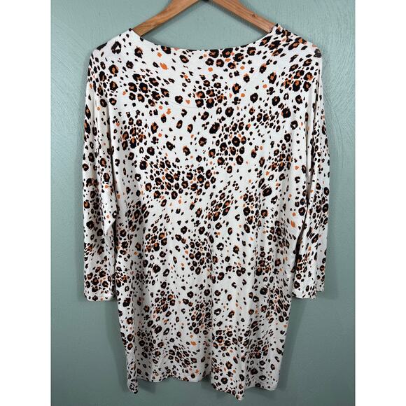 Chico's Blouse Womens Size 2 Large White Leopard Cheetah Animal Print 3/4 Sleeve - Picture 9 of 10